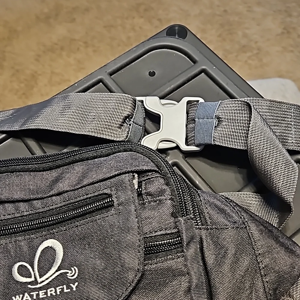 Waterfront Multiple pocket fanny pack in charcoal black. - Picture 2 of 6